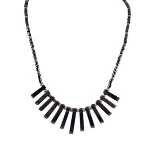 Vintage hematite statement necklace antique silver tone